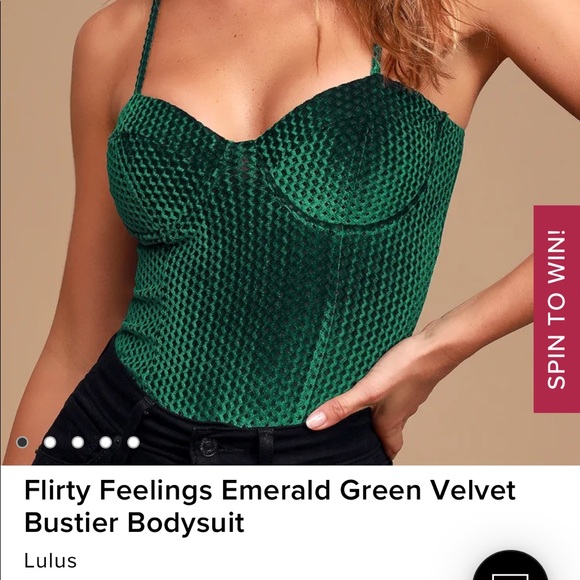 Lulu’s Emerald Green Velvet Bodysuit - Picture 1 of 1